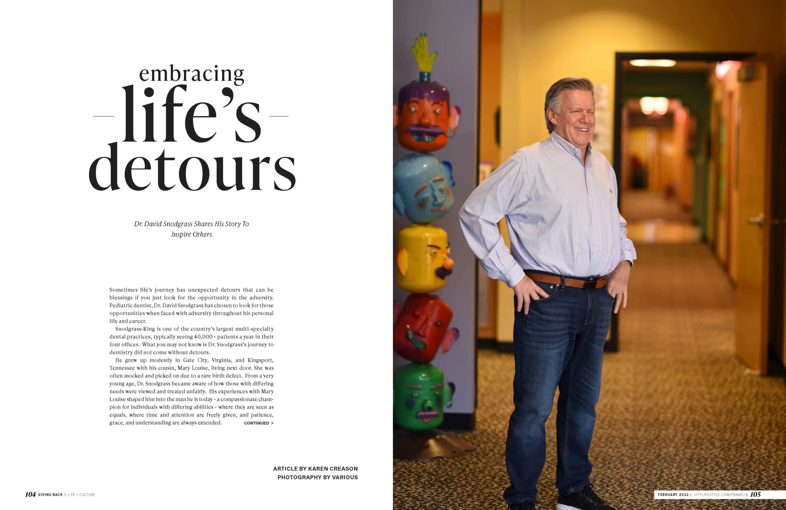 Dr. Snodgrass featured in Life's Detours magazine article.
